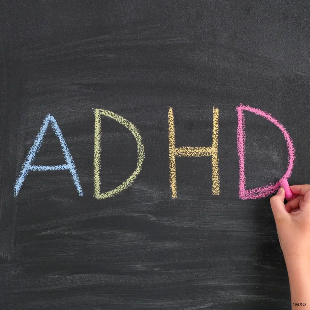 ADHD written with different colors chalks