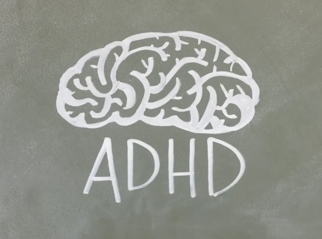picture of a brain and ADHD word written below